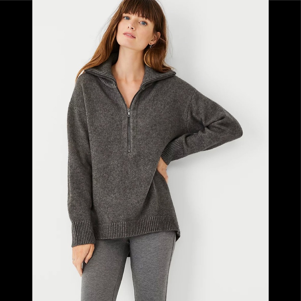 NWT | Ann Taylor | Zip Collar Sweater | Silver Lake Gray